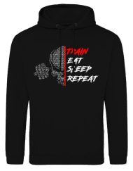 пот train eat sleep repeat - суичър за мотивация за бодибилдинг - суичър за мотивация за фитнес - суитшърт за мотивация за bodybuilding - мъжки черен суичър с качулка - мъжки спортен суитшърт - суитшърт warrior gear