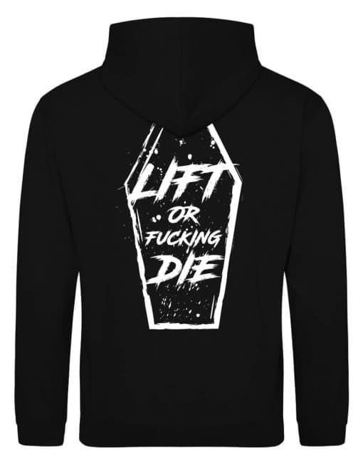 sudadera con capucha motivacional de levantamiento de pesas lift or die - lift or fucking die - sudadera motivacional de gimnasio - sudadera incondicional - powerlifting con capucha negra para hombre - warrior gear - sudadera motivacional de powerlifting