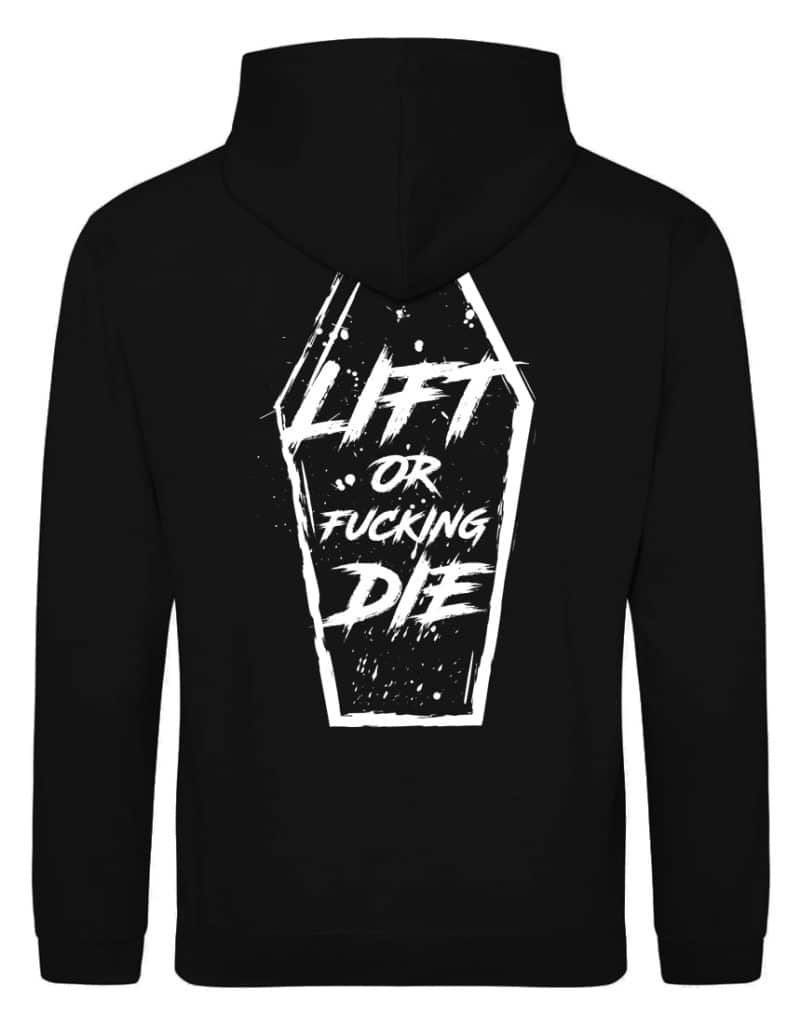 sudadera con capucha motivacional de levantamiento de pesas lift or die - lift or fucking die - sudadera motivacional de gimnasio - sudadera incondicional - powerlifting con capucha negra para hombre - warrior gear - sudadera motivacional de powerlifting