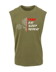 camiseta sin mangas train eat sleep repeat - camiseta sin mangas gimnasio motivación - train eat sleep repeat - bodybuilding