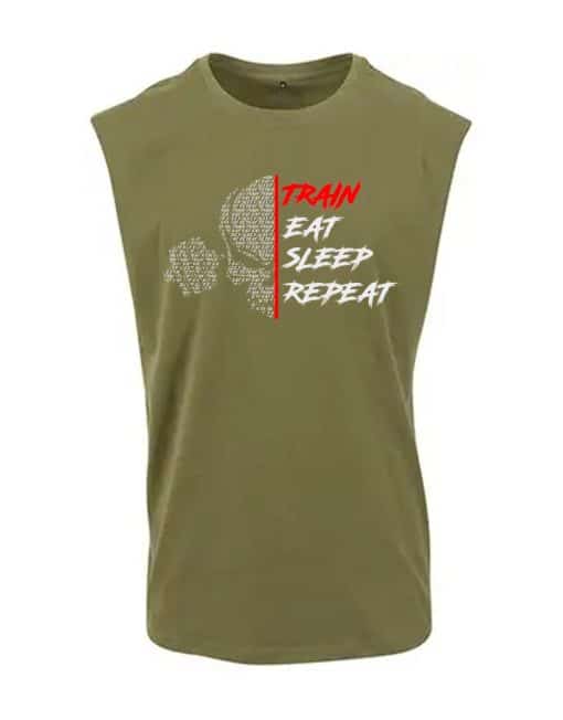 camiseta sin mangas train eat sleep repeat - camiseta sin mangas gimnasio motivación - train eat sleep repeat - bodybuilding