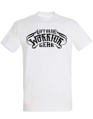 witte bodybuilding t-shirt - metalen powerlifting t-shirt - warrior gear