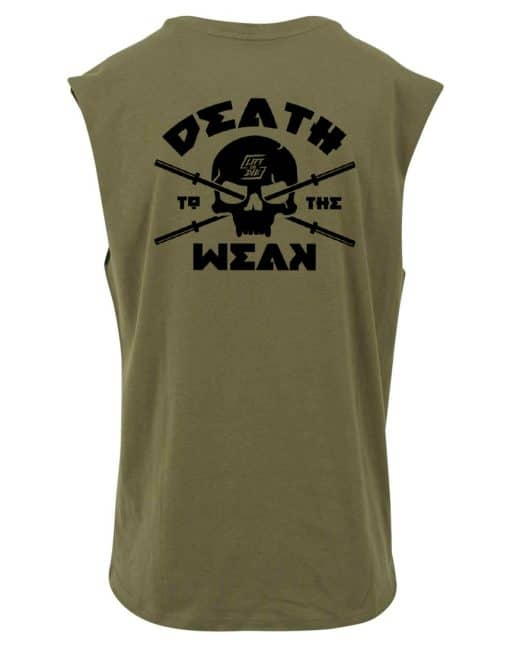 death to the weak - camiseta de calavera verde y negra - camiseta de calavera bodybuilding