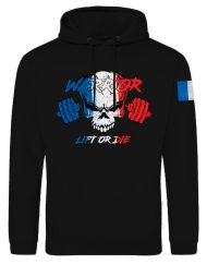 sudadera azul blanco rojo warrior gear - sudadera de gimnasio Francia azul blanco rojo - sudadera bandera francesa - sudadera deportiva para hombre Francia