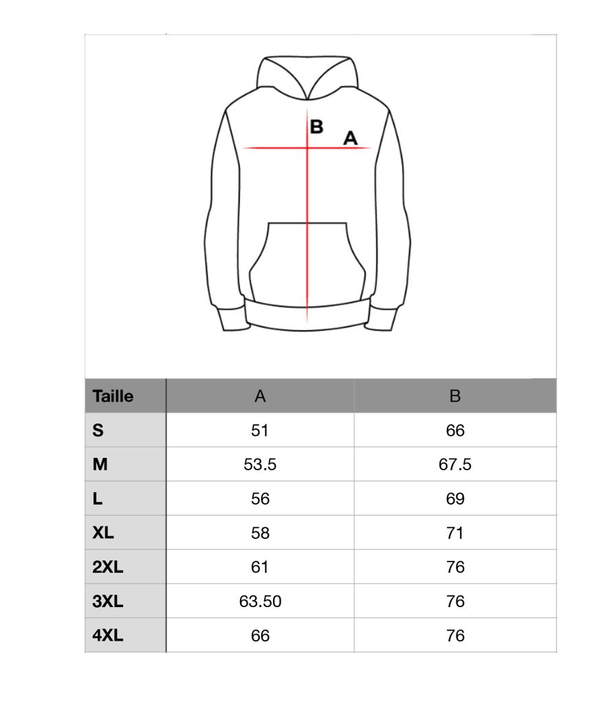 Guía de tallas de sudaderas de guerrero.