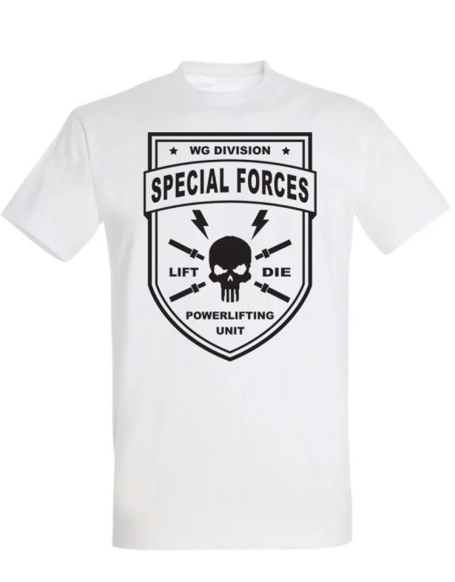 camiseta blanca powerlifting fuerza especial - camiseta de fuerza especial - warrior gear - camiseta de gimnasio - camiseta de gimnasio