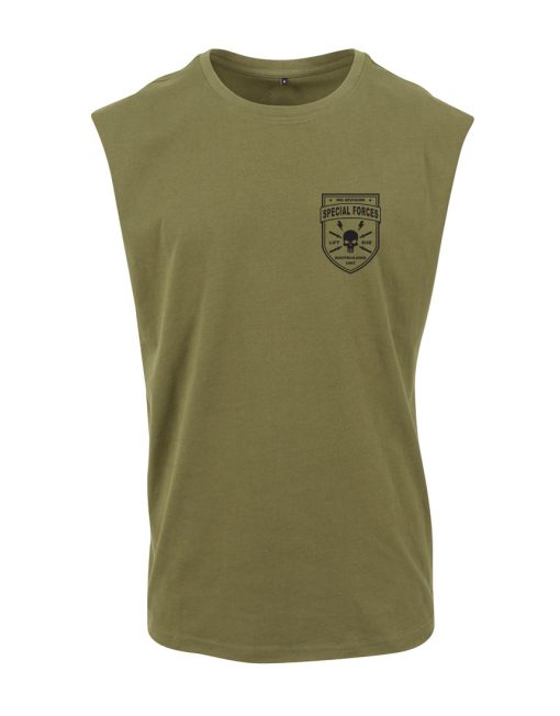 camiseta sin mangas bodybuilding fuerza especial verde militar - warrior gear