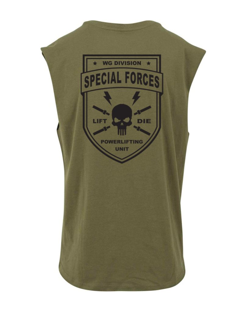 camiseta sin mangas powerlifting bodybuilding fuerza especial verde militar - warrior gear