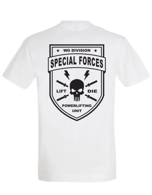 camiseta blanca powerlifting fuerzas especiales - camiseta de gimnasio militar - warrior gear